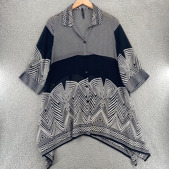 IC By Connie K Top Womens Extra Large Black Striped Button Collar 3/4 Sleeves* - Picture 1 of 11